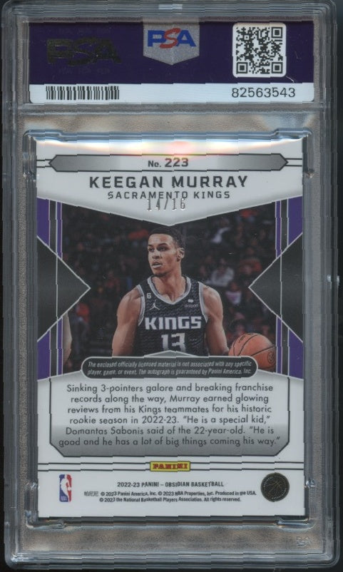 2022-23 Panini Obsidian Keegan Murray Rookie Jersey Ink Auto FOTL PSA 9 #/16 RC