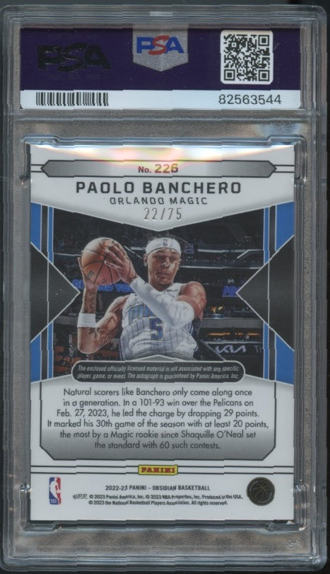 2022-23 Panini Obsidian Paolo Banchero Rookie Jersey Ink Purple #/75 RC