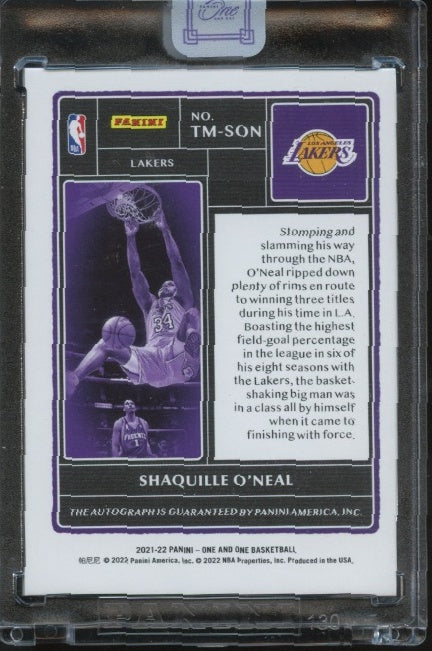 2021-22 Panini One and One #TM-SON Shaquille O'Neal Timeless Moments Auto #/49