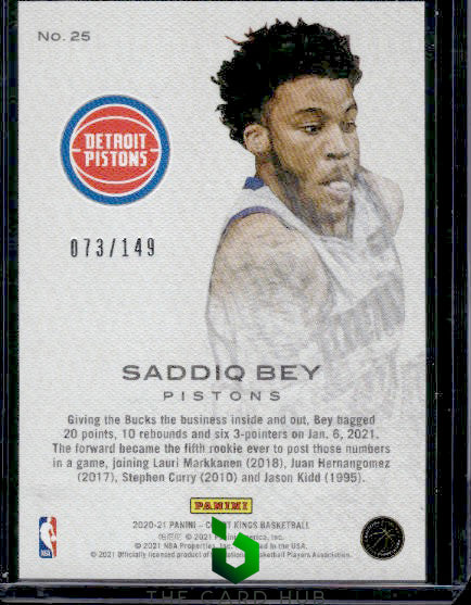 2020-21 Panini Court Kings #25 Saddiq Bey Works in Progress Ruby #/149 RC