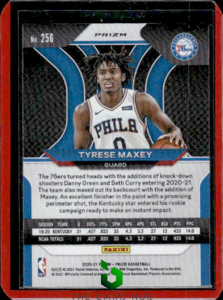 2020-21 Panini Prizm #256 Tyrese Maxey Blue Wave Prizms RC