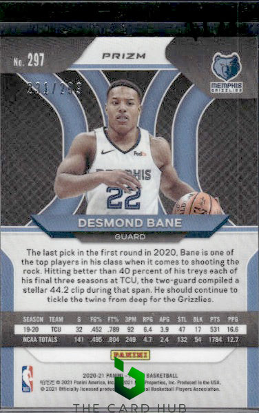 2020-21 Panini Prizm #297 Desmond Bane Red Prizms #/299 RC