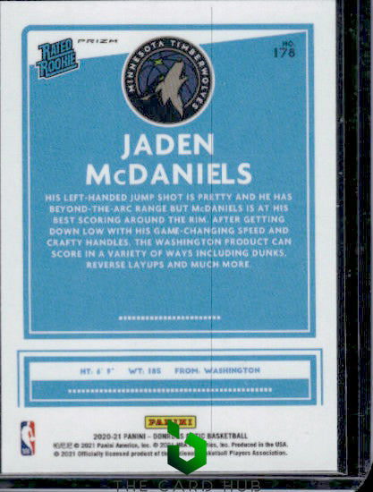 2020-21 Donruss Optic #178 Jaden McDaniels Red Pulsar RC