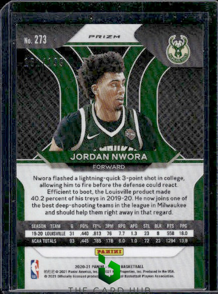 2020-21 Panini Prizm #273 Jordan Nwora Blue Prizms #/199 RC