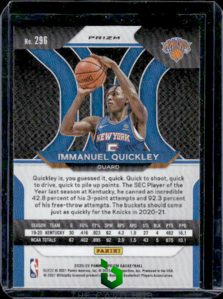 2020-21 Panini Prizm #296 Immanuel Quickley Silver Prizms RC