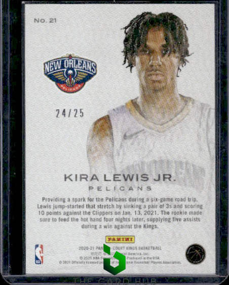 2020-21 Panini Court Kings #21 Kira Lewis Jr. Works in Progress Sapphire #/25 RC