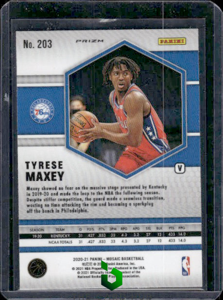 2020-21 Panini Mosaic #203 Tyrese Maxey Mosaic Fast Break Silver Variation