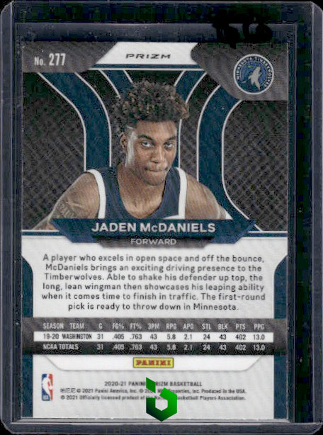 2020-21 Panini Prizm #277 Jaden McDaniels Blue Wave Prizms RC