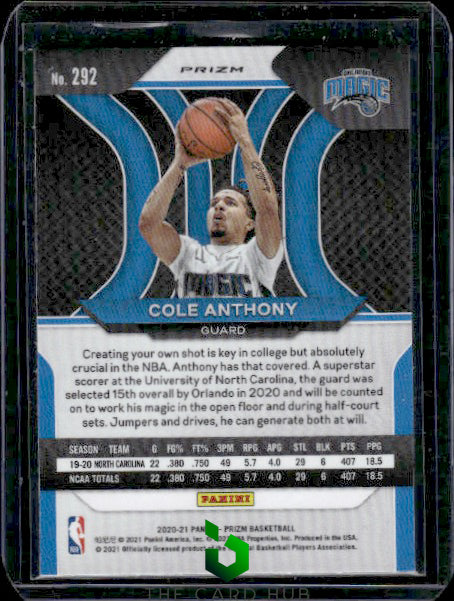 2020-21 Panini Prizm #292 Cole Anthony Silver Prizms RC