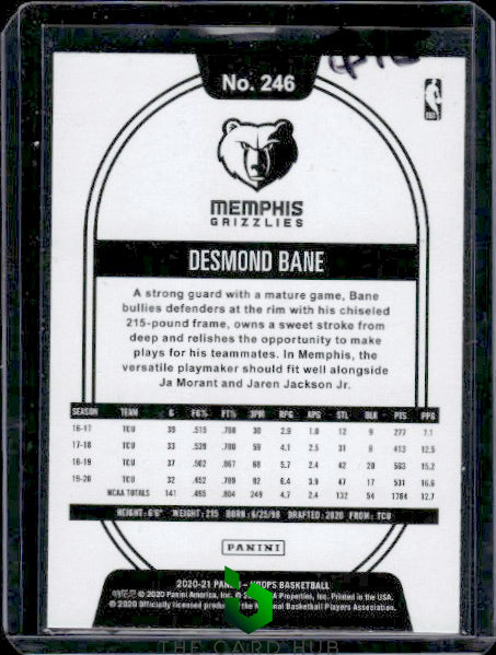 2020-21 Hoops #246 Desmond Bane Hyper Blue RC