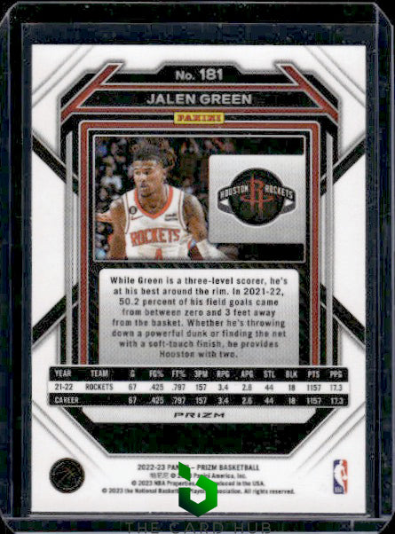 2022-23 Panini Prizm #181 Jalen Green Prizms Silver