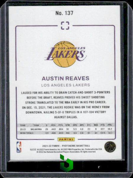 2021-22 Panini Photogenic #137 Austin Reaves RC