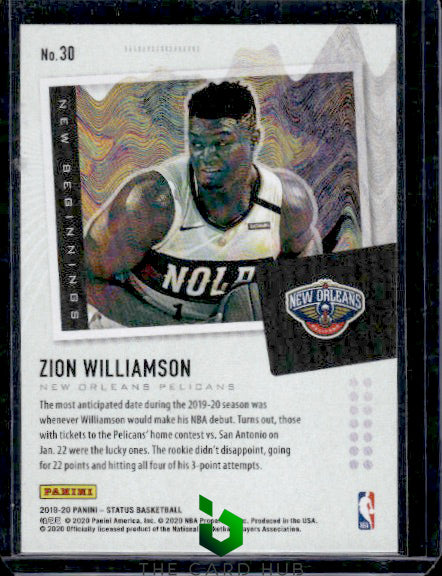 2019-20 Panini Status #30 Zion Williamson New Beginnings Blue RC