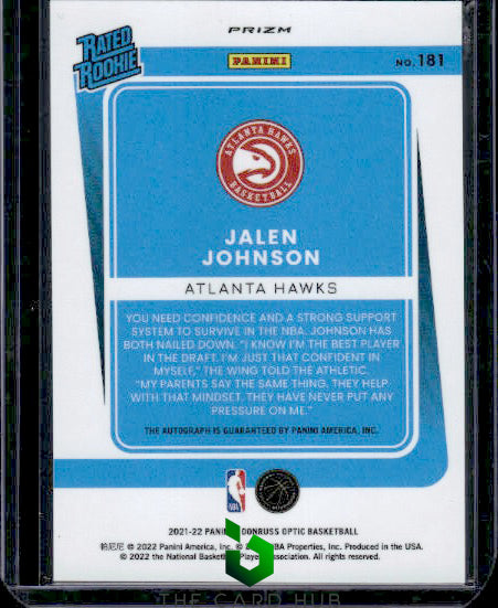 2021-22 Donruss Optic #181 Jalen Johnson Rated Rookies Signatures Choice RC