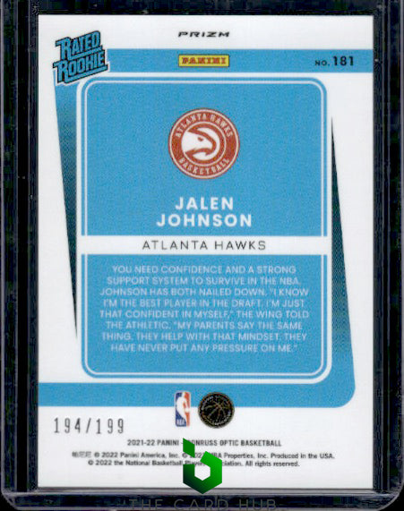 2021-22 Donruss Optic #181 Jalen Johnson Orange #/199 RC