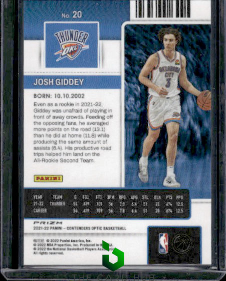 2021-22 Panini Contenders Optic #20 Josh Giddey Rookies Red RC