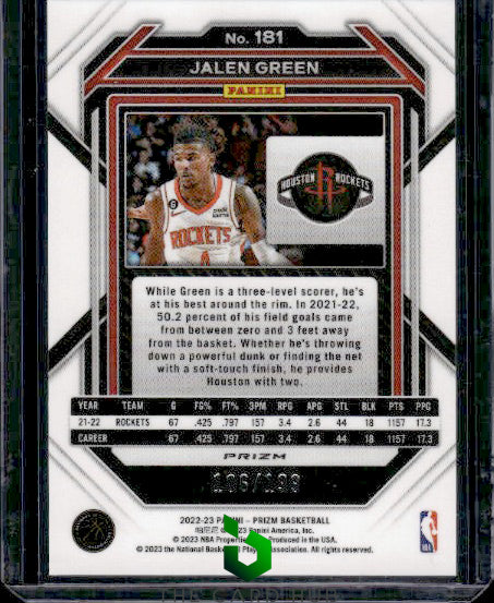 2022-23 Panini Prizm #181 Jalen Green Prizms Blue #/199