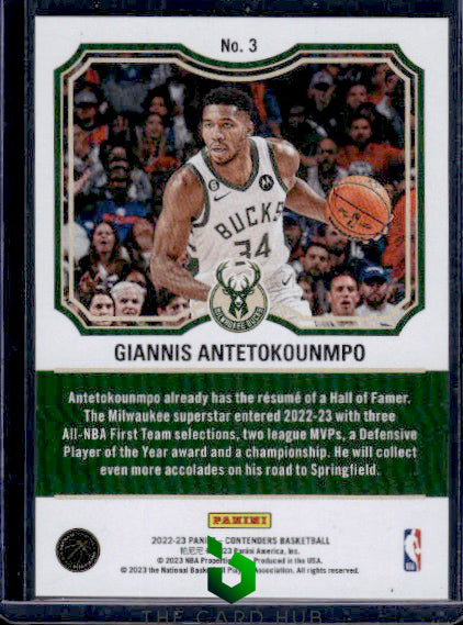 2022-23 Panini Contenders #3 Giannis Antetokounmpo Ticket to the Hall