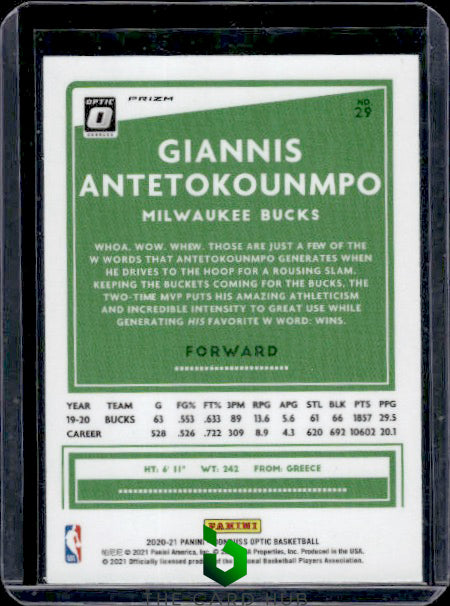 2020-21 Donruss Optic #29 Giannis Antetokounmpo Blue Velocity