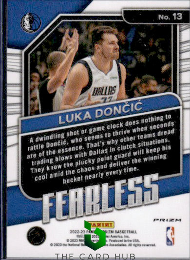 2022-23 Panini Prizm #13 Luka Doncic Fearless Prizms Silver