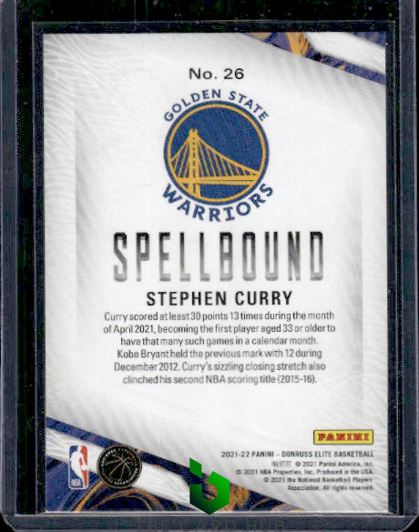 2021-22 Donruss Elite #26 Stephen Curry Spellbound