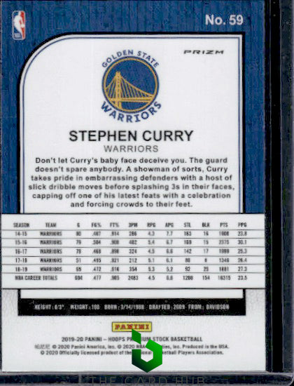 2019-20 Hoops Premium Stock #59 Stephen Curry Prizms Silver