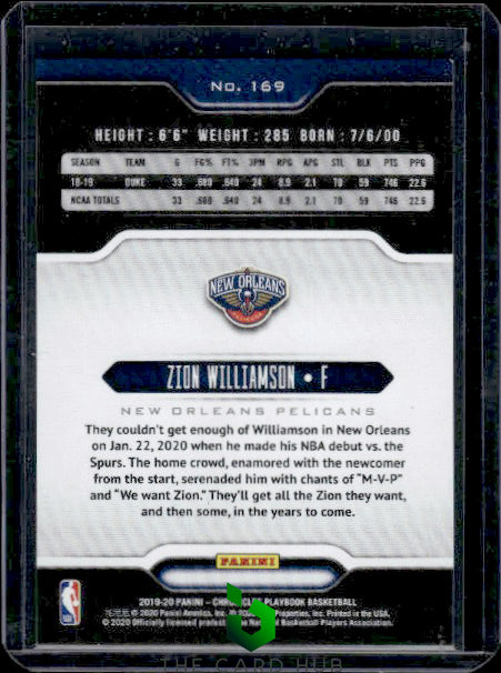 2019-20 Panini Chronicles #169 Zion Williamson Bronze RC