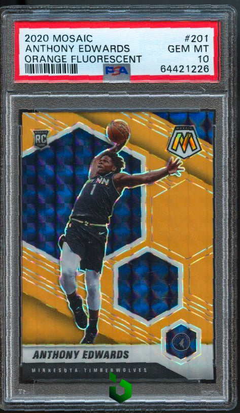 2020-21 Panini Mosaic #201 Anthony Edwards Mosaic Orange PSA 10 #/25 RC