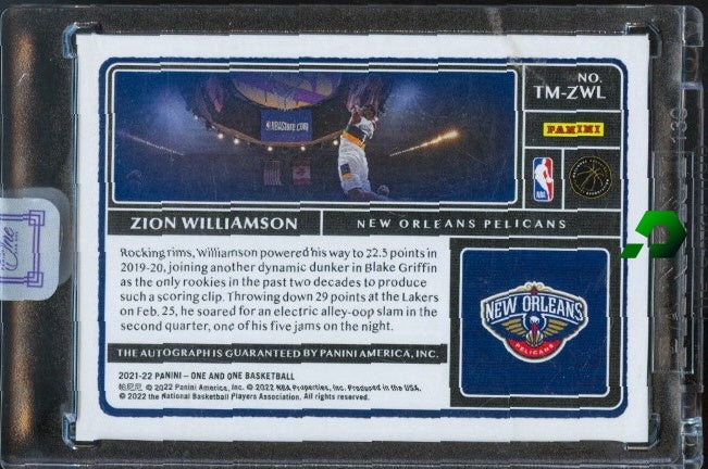 2021-22 Panini One and One #TM-ZWL Zion Williamson Timeless Auto Purple #/35