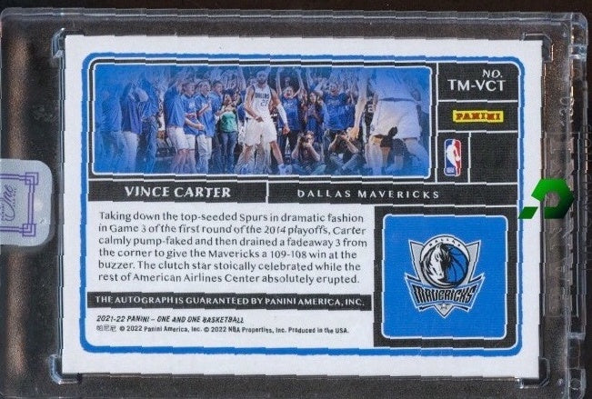 2021-22 Panini One and One #TM-VCT Vince Carter Timeless Moments Auto Blue #/49