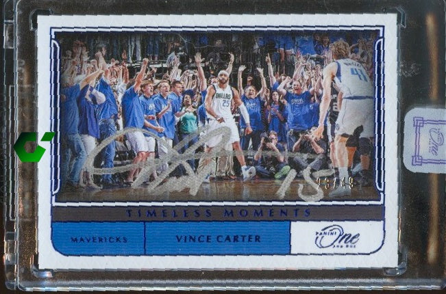 2021-22 Panini One and One #TM-VCT Vince Carter Timeless Moments Auto Blue #/49