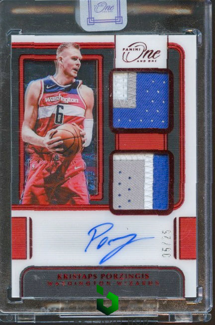 2021-22 Panini One and One #DJ-KPZ Kristaps Porzingis Dual Jersey Auto Red #/25