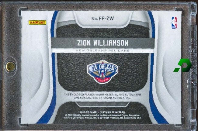 2019-20 Panini Certified #FF-ZW Zion Williamson Freshman Fabric Signatures RC