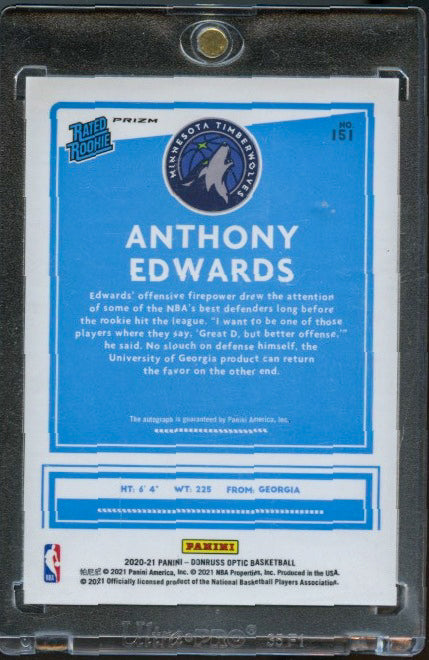 2020-21 Donruss Optic #151 Anthony Edwards Rated Rookies Signatures Purple RC