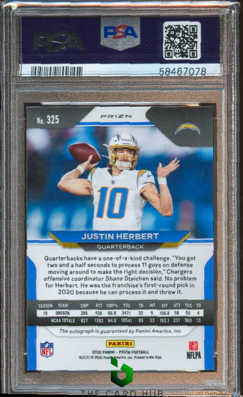 2020 Panini Prizm #325 Justin Herbert Rookie Autographs PSA 10 RC