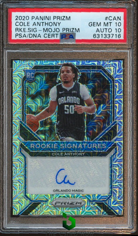 2020-21 Panini Prizm #RS-CAN Cole Anthony Rookie Signatures Mojo PSA 10 #/25 RC