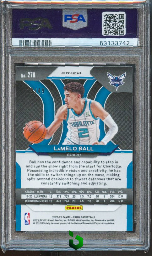 2020-21 Panini Prizm #278 LaMelo Ball Orange Prizms PSA 9 #/49 RC