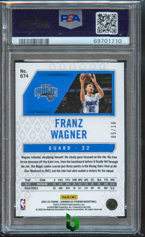 2021-22 Panini Chronicles #674 Franz Wagner Gold PSA 9 #/10 RC