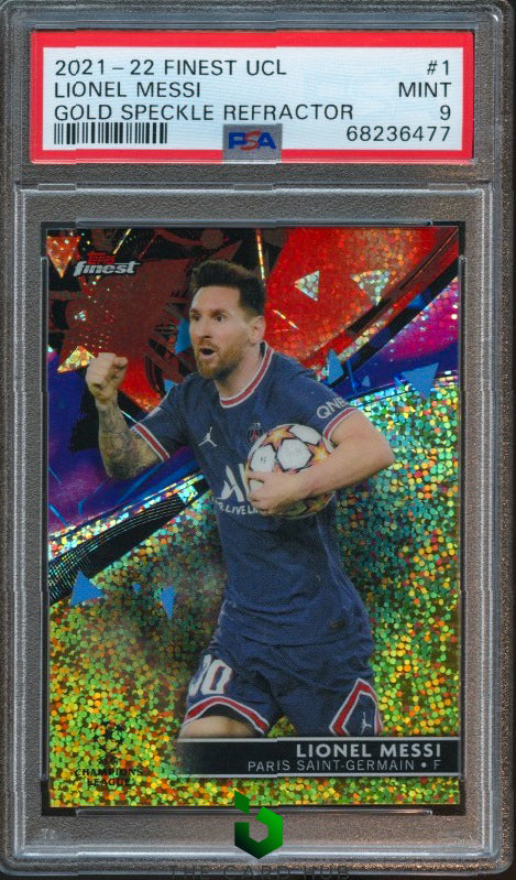 2021-22 Topps Finest UEFA Champions Leag #1 Lionel Messi Gold Speckle PSA 9 #/50