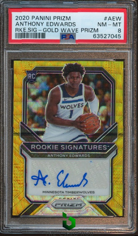 2020-21 Panini Prizm #RS-AEW Anthony Edwards Rookie Sign Gold Wave PSA 8 RC