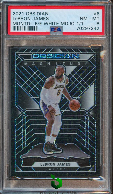 2021-22 Panini Obsidian #6 LeBron James Magnitude White Mojo PSA 8 #/1