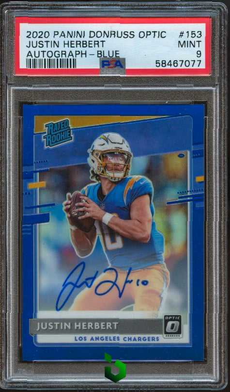 2020 Donruss Optic #153 Justin Herbert Rated Rookies Autographs Blue PSA 9 RC