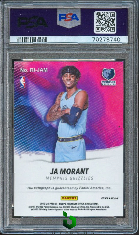 2019-20 Hoops Premium Stock #RI-JAM Ja Morant Rookie Ink Shimmer PSA 10 RC