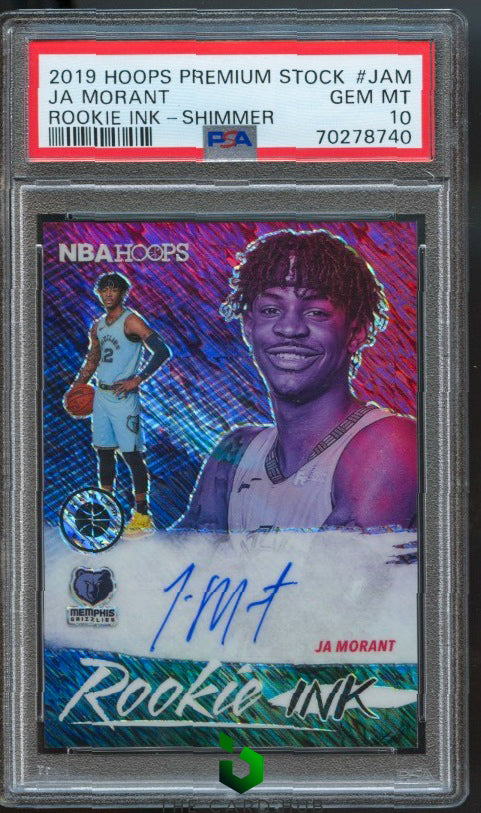 2019-20 Hoops Premium Stock #RI-JAM Ja Morant Rookie Ink Shimmer PSA 10 RC