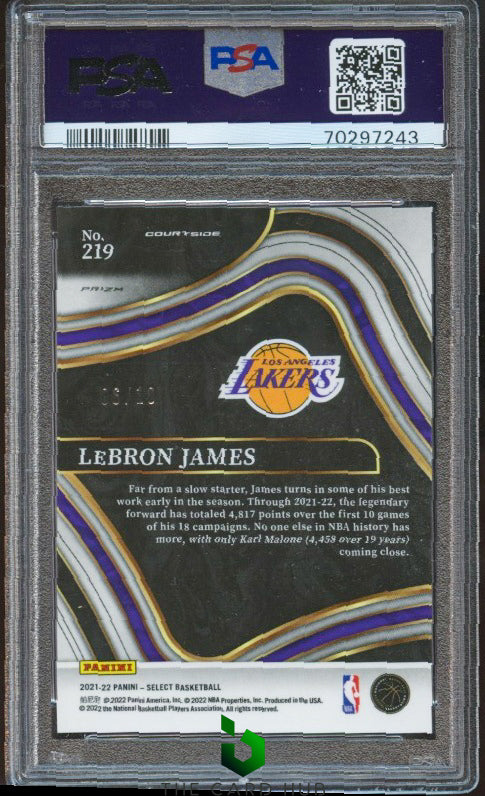 2021-22 Panini Select #219 LeBron James Gold Prizms PSA 8 #/10