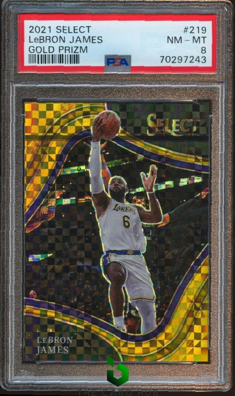 2021-22 Panini Select #219 LeBron James Gold Prizms PSA 8 #/10