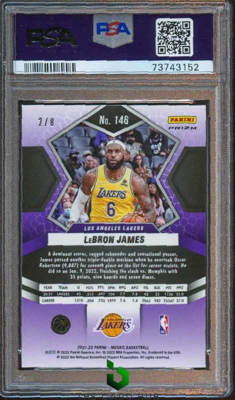 2021-22 Panini Mosaic #146 LeBron James Choice Black Gold PSA 10 #/8