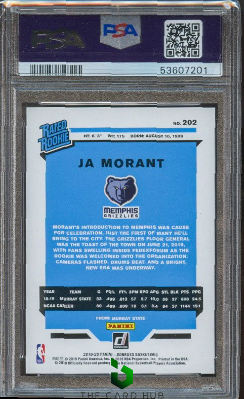 2019-20 Donruss #202 Ja Morant Press Proof Blue Laser PSA 10 RC