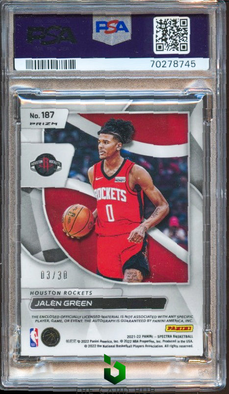 2021-22 Panini Spectra #187 Jalen Green Blue Wave FOTL PSA 9 #/30 RC