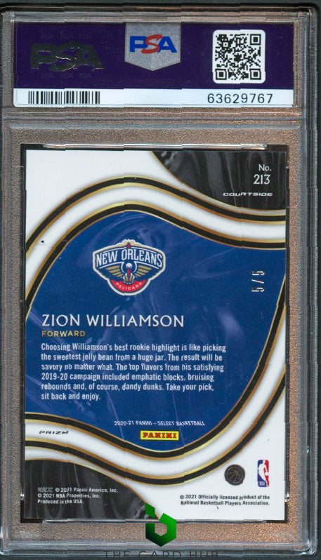 2020-21 Panini Select #213 Zion Williamson Green Prizms PSA 9 #/5